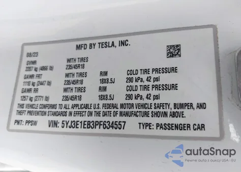 2023 Tesla Model 3 Long Range Dual Motor All-Wheel Drive из США, поврежденный, VIN 5YJ3E1EB3PF634557
